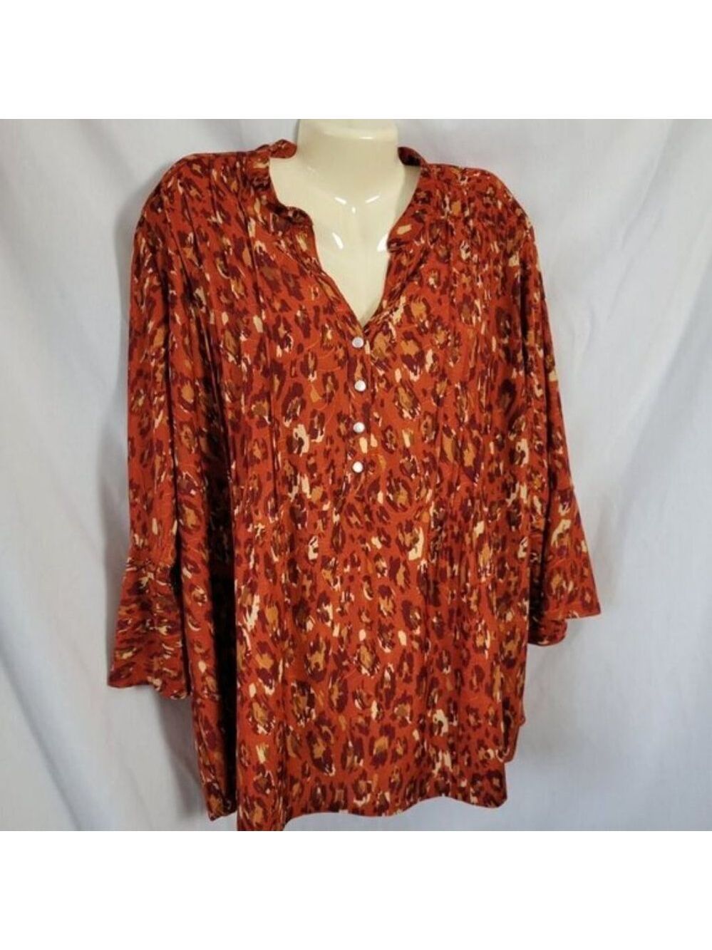NEW NY Collection blouse 2X flowy bell sleeves animal print BOHO Chic Career NWT - Picture 6 of 12